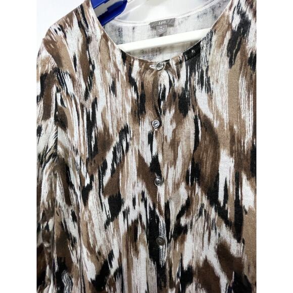 J Jill Womens Brown Black Watercolor 3/4 Sleeve Linen Blend Cardigan Size Medium - Picture 3 of 9